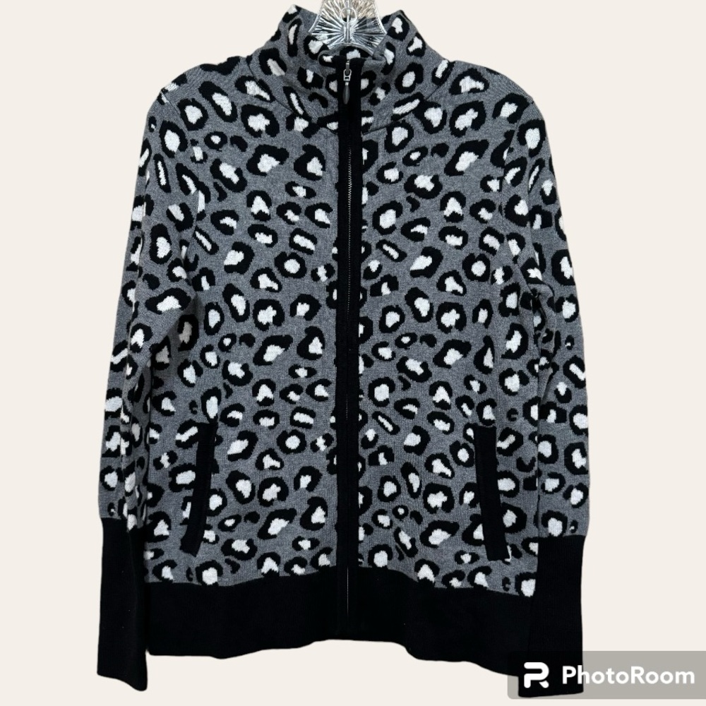 Rachel Zoe Leopard Print Zip Up Cardigan Size Medium !